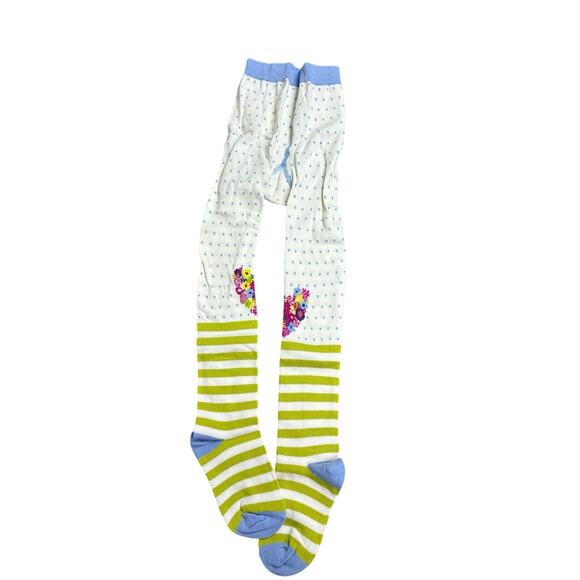 Matilda Jane Girls Tights Size 4-6 Striped Floral Heart Print Knit Cotton Blend - Picture 1 of 3